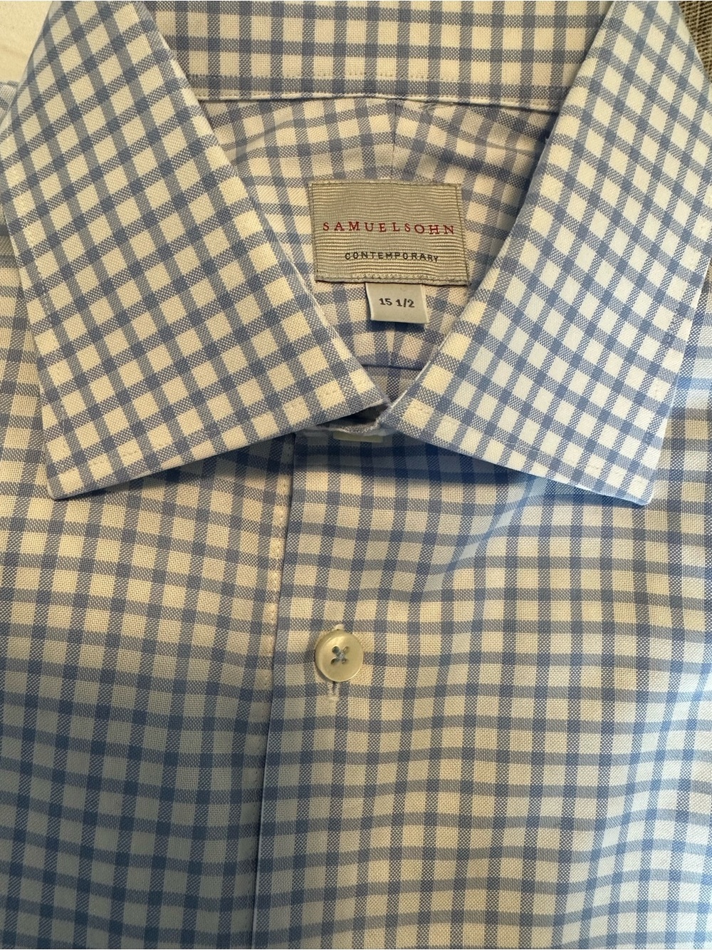 Samuelsohn Light Blue and White Checked Dress Shirt